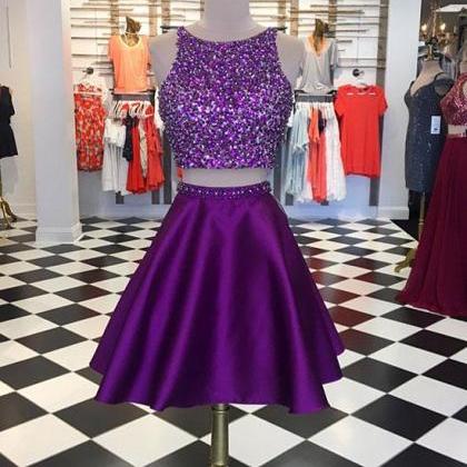 Purple Two Pieces A-line Short Prom Dress, Purple..