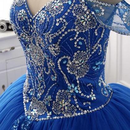 Blue Sweetheart Beads Sequin Long Prom Dress, Blue..