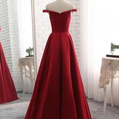 Simple Burgundy Off Shoulder Long Prom Dress,..