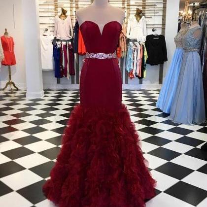 Burgundy Sweetheart Mermaid Long Prom Dress,..
