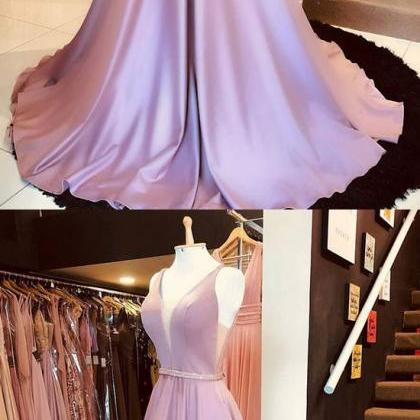 Simple Pink V Neck Long Prom Dress, Pink Evening..