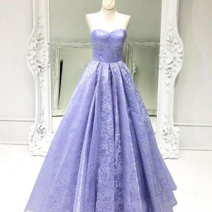 Purple Sweetheart Neck Lace Long Prom Dress,..
