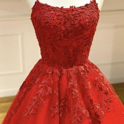 Red tulle sequins long prom dress red evening gown Y1179 main image 1