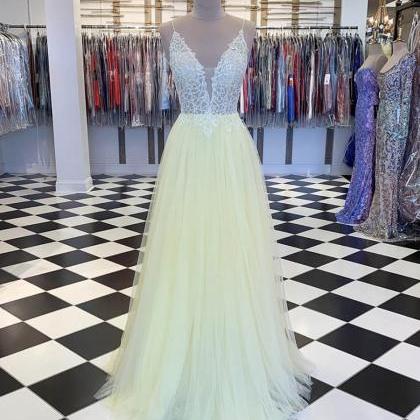 Yellow Tulle Sequins Long Prom Dress Formal Dress