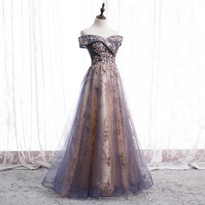 Stylish Tulle Sequins Long Prom Dress Evening..