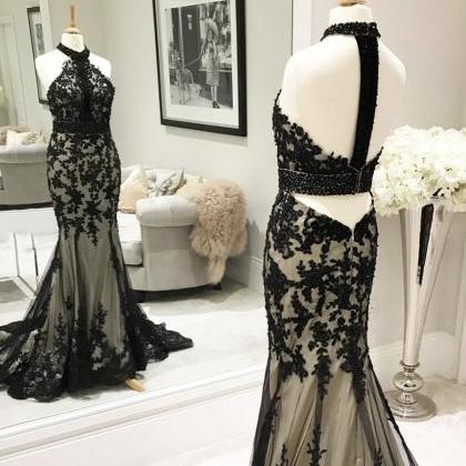Black Lace Long Prom Dress Formal Dress