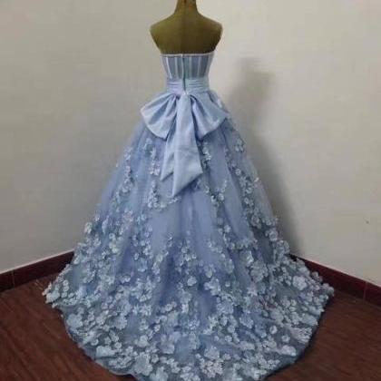 Blue Tulle Applique Long Prom Dress Formal Dress