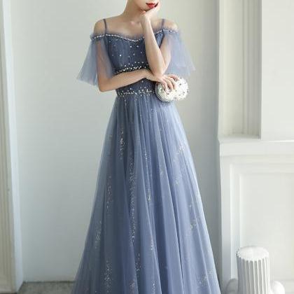 Blue Tulle Long Prom Dress Evening Dress