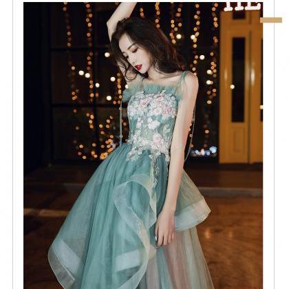Green Tulle Lace Long Ball Gown Dress