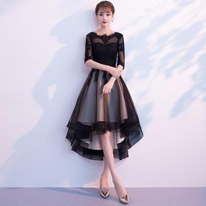 Black Tulle Lace High Low Prom Dress Evening Dress