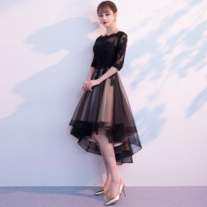 Black Tulle Lace High Low Prom Dress Evening Dress