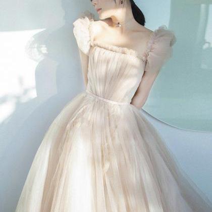 Cute Champagne Tulle Short Prom Dress