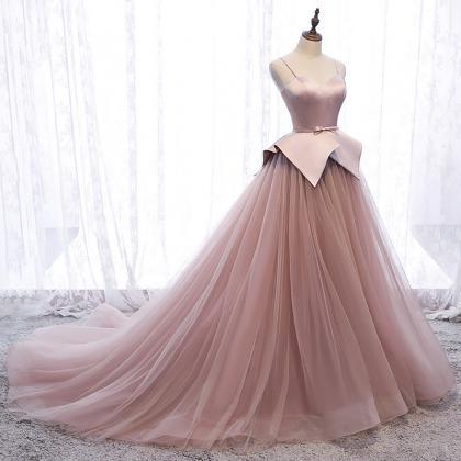 Pink Tulle Long Ball Gown Dress