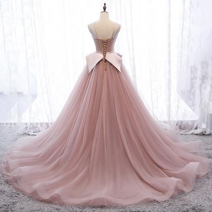 Pink Tulle Long Ball Gown Dress