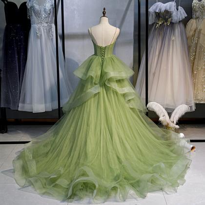 Green Tulle Long Ball Gown Dress