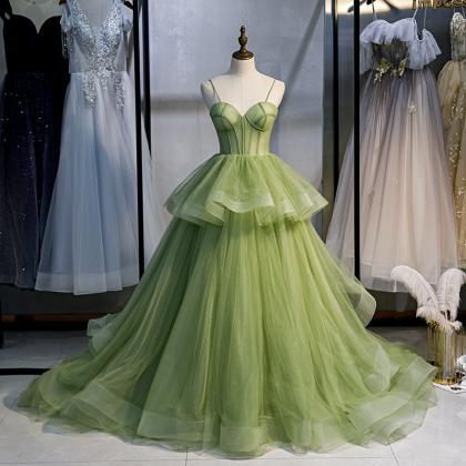 Green Tulle Long Ball Gown Dress