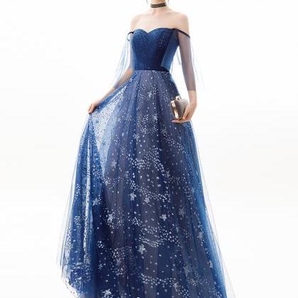 Blue Tulle Long Prom Dress Evening Dress