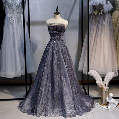Elegant Tulle Sequins Long Ball Gown Dress