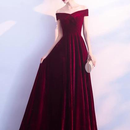 Simple Velvet Long Prom Dress Evening Dress