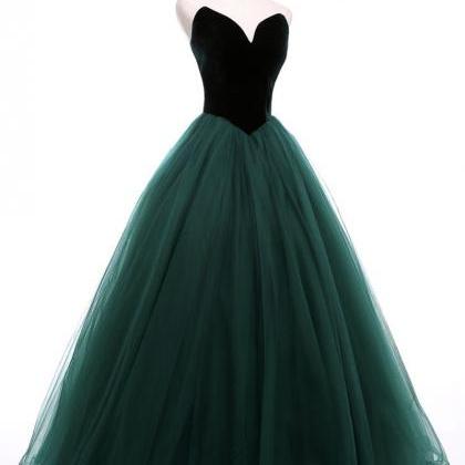 Green Velvet Tulle Long Ball Gown Dress Formal..