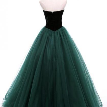 Green Velvet Tulle Long Ball Gown Dress Formal..