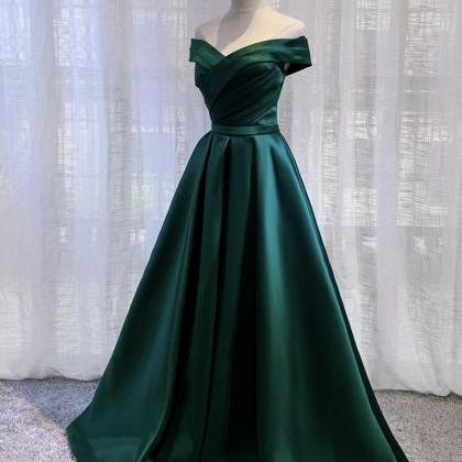 Green Satin Long Prom Dress Simple Evening Dress