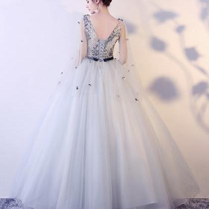 Elegant V Neck Applique Long Ball Gown Dress..