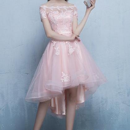 Cute Pink Tulle Lace Short Prom Dress Homecoming..