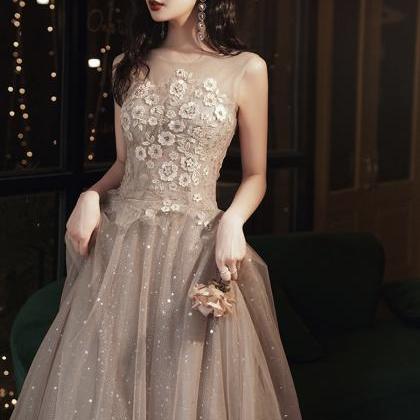 Cute A Line Tulle Lace Long Prom Dress Evening..