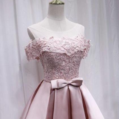 Pink Satin Lace Short Prom Dress Party Dress