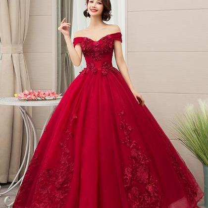 Burgundy Tulle Lace Long Ball Gown Dress Formal..