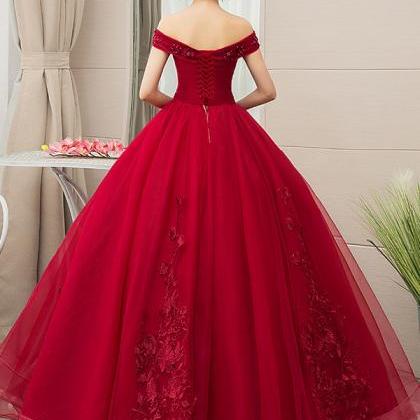Burgundy Tulle Lace Long Ball Gown Dress Formal..