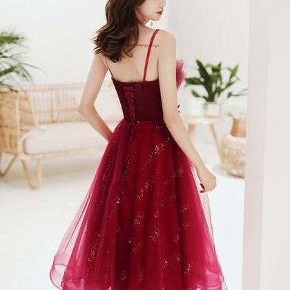 Burgundy Lace Sequins Short Prom Dress Homecoming..