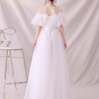White Tulle Long Prom Dress Evening Dress