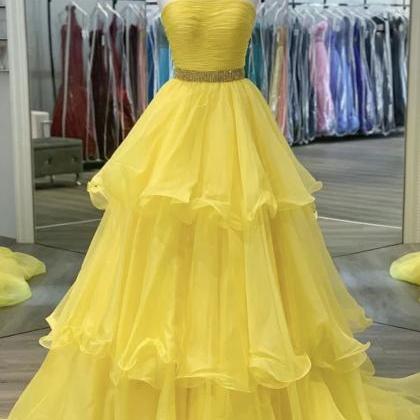 Yellow Tulle Long Prom Gown Formal Dress