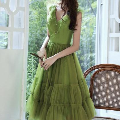 Green V Neck Tulle Short Prom Dress Party Dress