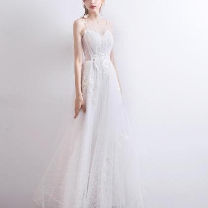 White Tulle Long Prom Dress Evening Dress