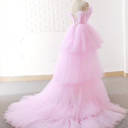 Pink Tulle Long Prom Dress Evening Dress