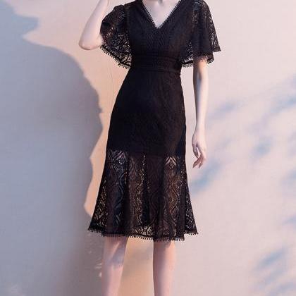 Black V Neck Lace Short Dress Party Dress
