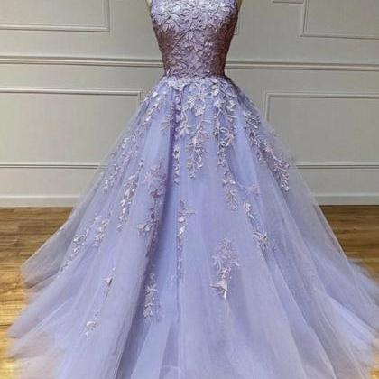 Purple Lace Tulle Long Ball Gown Dress Formal..
