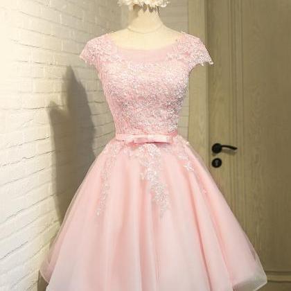 Pink Lace Short Prom Dress Party Dress