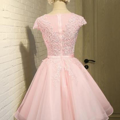 Pink Lace Short Prom Dress Party Dress