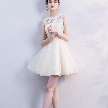 Champagne Lace Tulle Short Prom Dress Homecoming..
