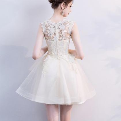 Champagne Lace Tulle Short Prom Dress Homecoming..