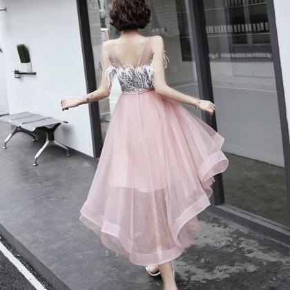 Unique Tulle Sequins Prom Dress High Low Evening..