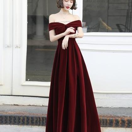 Burgundy Velvet Long Prom Dress Evening Dress