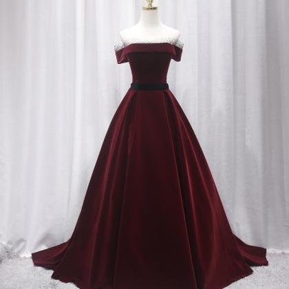 Burgundy Velvet Long Prom Gown Formal Dress