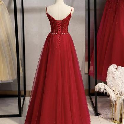 Shiny Tulle Beads Long Prom Dress Evening Dress