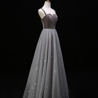 Gray Velvet Tulle Prom Dress Evening Dress