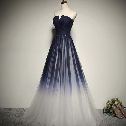 Unique Blue Ombre Tulle Long Prom Dress Blue..